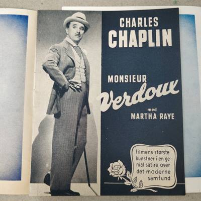 Filmprogram med filmen "Chaplin\'s Monsieur Verdoux" på forsiden, old film programs programmer gamle