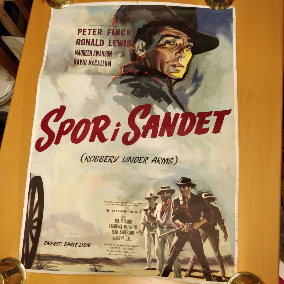 lugt Regnbue gnist Gammel biograf plakat, Spor i sandet, cowboys.