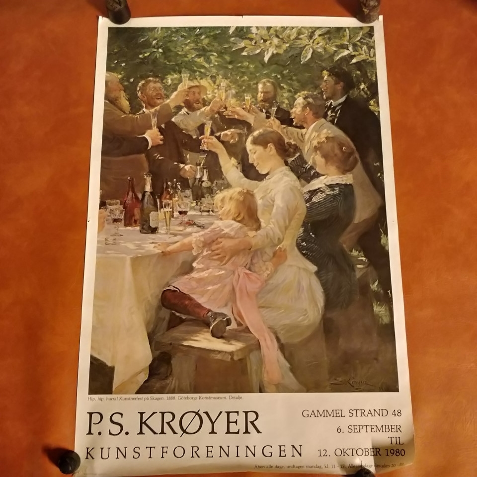 Hele tiden Smuk kvinde konjugat P.S. Krøyer, hip hip hurra, udstillings plakat, genbrug.