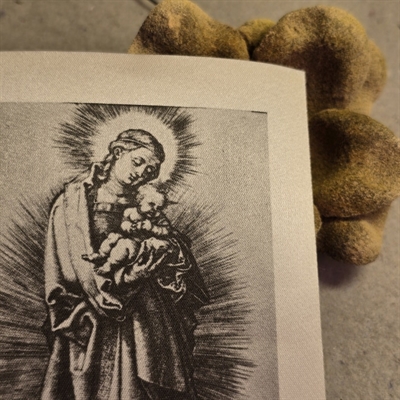 Madonna med barn på armen stående, gammelt tysk print, Dürer.