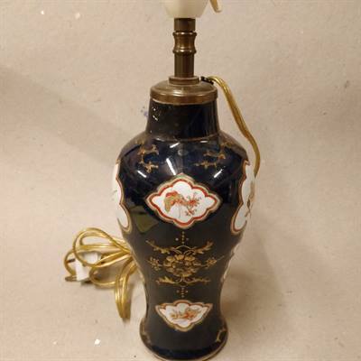 Blå med blomster dekoration, lampefod kobolt gammel kinesisk porcelæns bordlampe