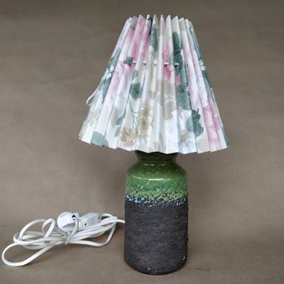 grøn, brun keramik lampefod gammel bordlampe genbrug