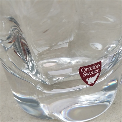 tyk og tung cylindervase i klart glas fra Orrefors i Sverige,  retro glasvase