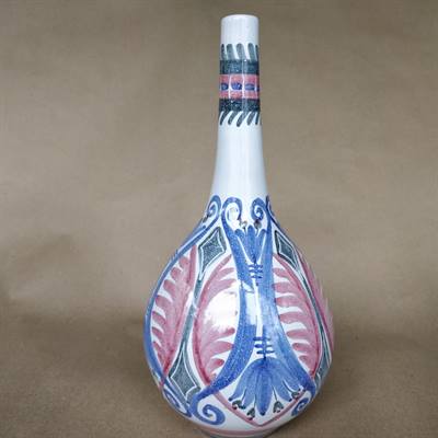 vase langhalset blå hvid lyserød glasur keramik laholm