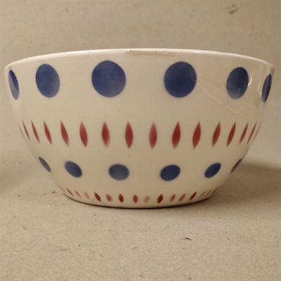 Røreskål med blå prikker porcelæn gammel skål
