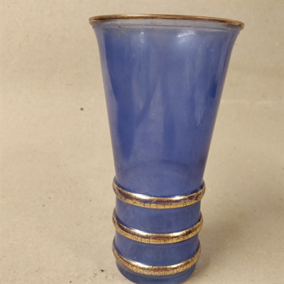 blå glas vase guld striber gammel glasvase genbrug