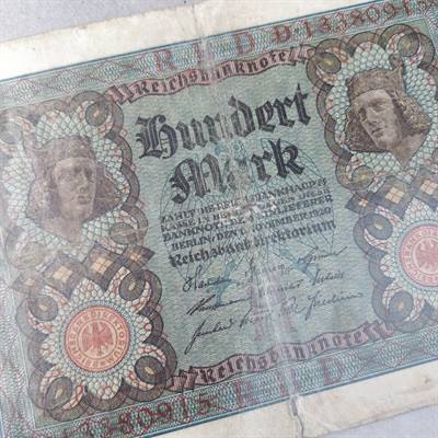 100 mark fra 5. August 1914, gammel tyske pengesedler.