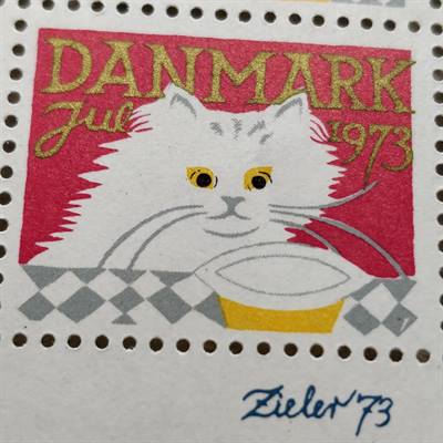 Katte julemærke ark, 1973.