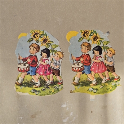 boern-dreng-tromme-solsikker-pige-floejte-gamle-glansbilleder-i-gammelt-glansbilledalbum