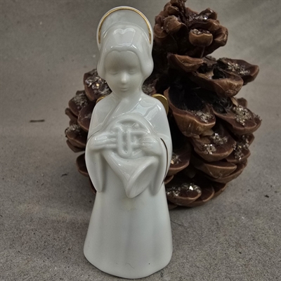 hvid-engel-guld-vinger-spiller-french-horn-Bing-Grøndahl-heavely-music-gammel-julepynt