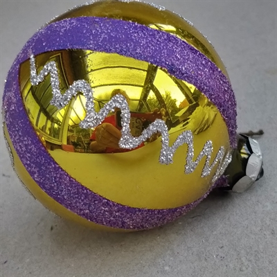 guldfarvet brede lilla glitter dekoration og sølv glitter dekoration gammel glas julepynt til juletræet 