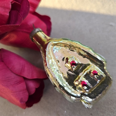 hus-glaspynt-grønt-tag-sølvfarvet-hus-gammel-juletræspynt