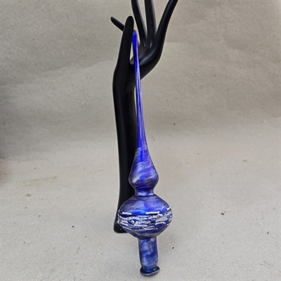 glas-topspir-blåt-sølvglimmer-retro-juletræs-pynt