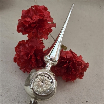 Juletræstopspir-sølvfarvet-fire-reflektor-spejl-dekorationer-gammelt-svensk-glas-juletræspynt