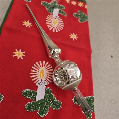 sølvfarvet-hvidt-glas.topspir-juletræsspir-tre-reflektorer-gammel-julepynt-Sverige