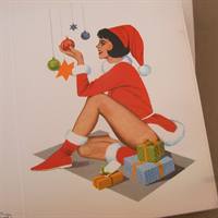 Julekort nissepige, nok fra 50'erne, Retro postkort.