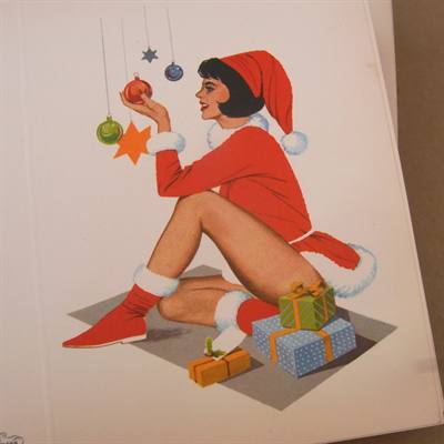 Julekort nissepige, nok fra 50\'erne, Retro postkort.