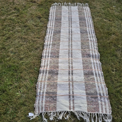 ternet-stribet-brunt-beige-bomuld-svensk-kludetæppe-gammelt-Sverige