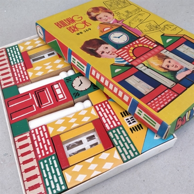 Bricks building klodser farveglade træklodser i original æske gammelt legetøj