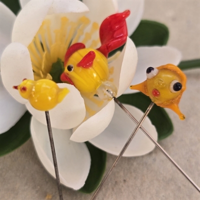 gule-glas-nipsenåle-slørhale-roede-finner-hale-kylling-roedt-næb-hoved-med-rottehaler-samlerobjekt