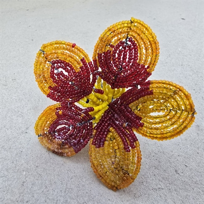 fembladet-perleblomst-orange-rød-gul-gammel-glasperle-fransk-blomst