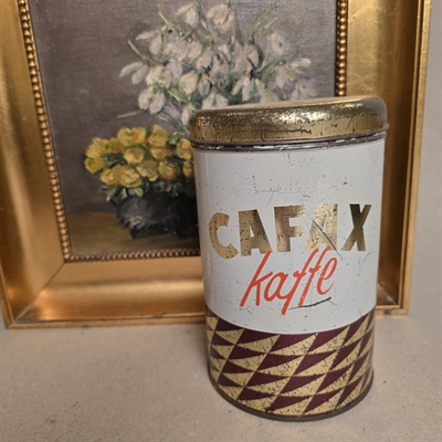 creme-brun-guld-dekoreret-rund-kaffedåse-Cafax-samler-metaldåse