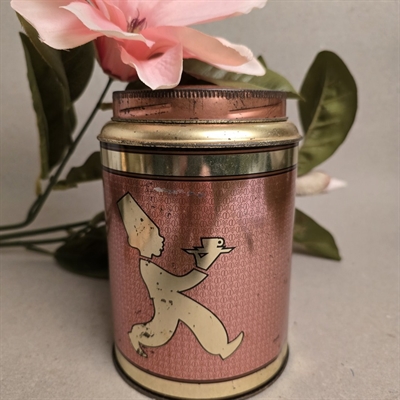 rød-guld-farvet-rund-kaffedåse-Solokaffe-svensk-metaldåse-ABMalmö-retrodåse