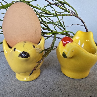 gul kylling gul høne rød kam keramik retro æggebægre