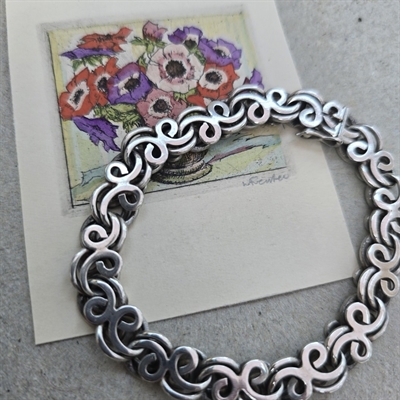 snoet-fletmønster-sølvarmbånd-vintage-armlænke