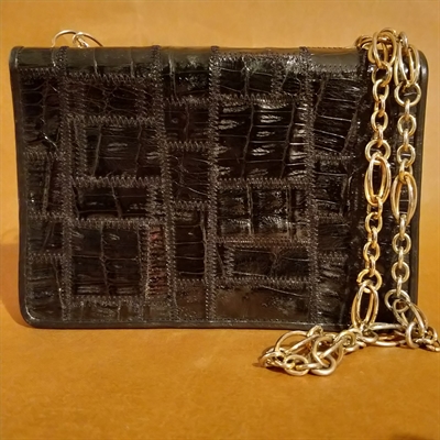 Bon gout sort slangeskind sat sammem i patchwork lille aftentaske med lang kæderem vintage taske