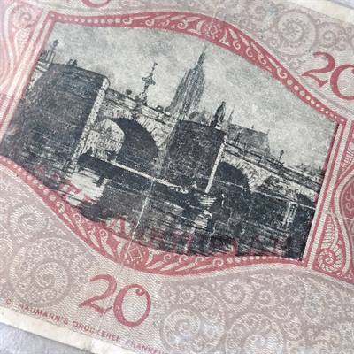 20 mark år 1918, gamle tyske pengeseddel.